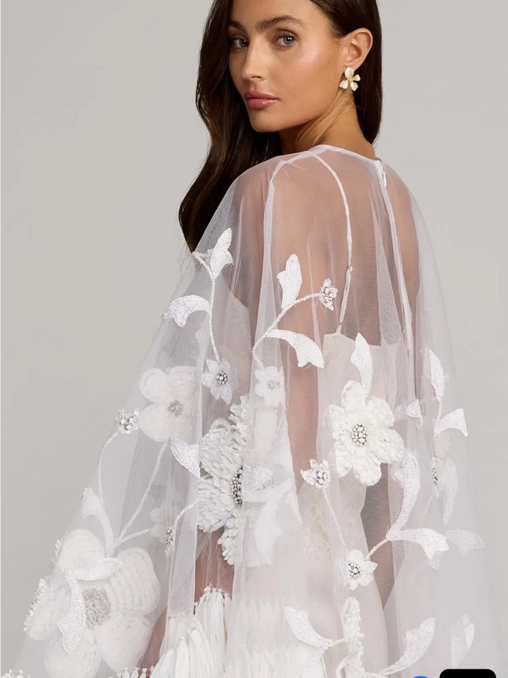 MAC DUGGAL
White Embellished Trapeze Mini Dress With Fringe Hem - Picture 3 of 4